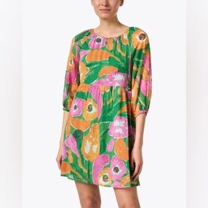 BANJANAN NWOT $310 Abigail Floral Organic Cotton 3/4 Sleeve Mini Shift Dress SM
